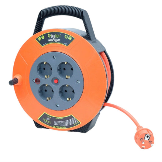Enrouleur de câble / tambour de câble compact, 10m 4 prises IP20, sécurité thermique / enfant, 3x1mm2, type SCHUKO, PKE-10310-F