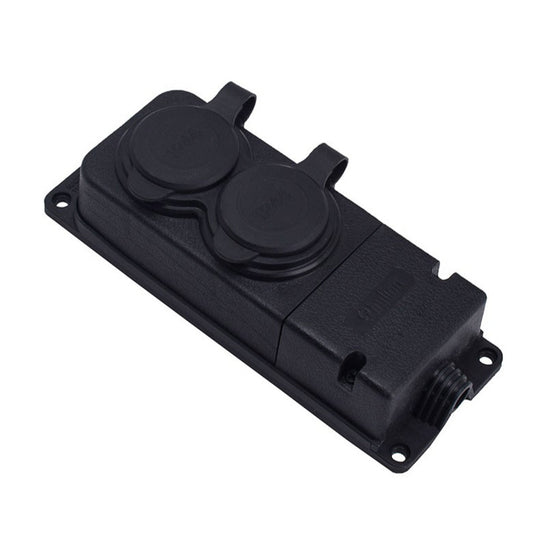 Prise double en caoutchouc noir hermétique montée en surface 250V, 16A, IP44, type français E 2P+Z, 2KMP-E, Bylion