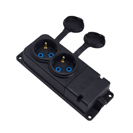 Prise double en caoutchouc noir hermétique en saillie 250V, 16A, IP44, SCHUKO 2P+Z, 2KMP-F, Bylion