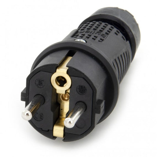 Fiche noire en caoutchouc IP54, 250v 16a par câble, Uni-Schuko (double mise à la terre), 2P+E, REF, Bylion