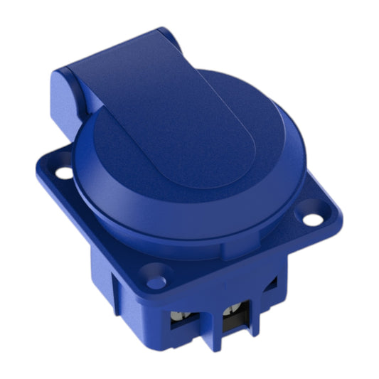 Prise hermétique 2P+Z, 230/220v, avec mise à la terre, IP44, avec clapet, bleu, 250V Schuko