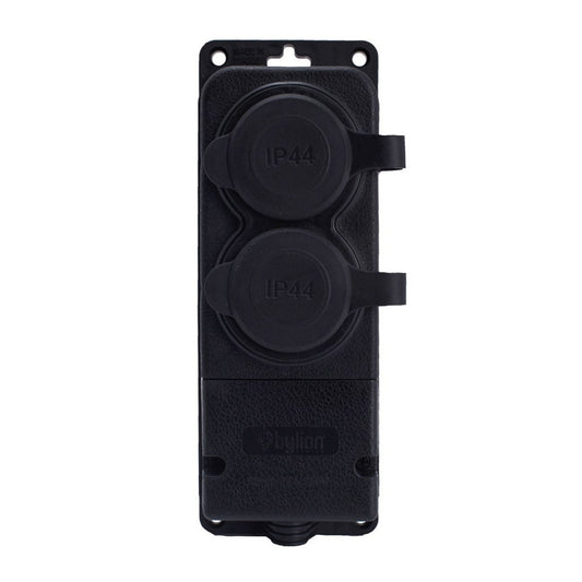 Prise double en caoutchouc noir hermétique en saillie 250V, 16A, IP44, SCHUKO 2P+Z, 2KMP-F, Bylion