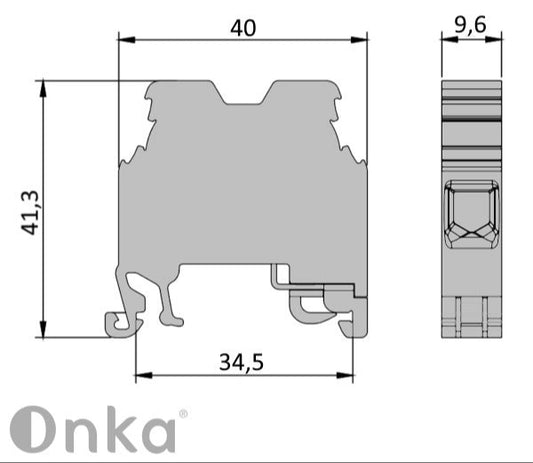 ONKA 10mm2 PE Connector for screw terminal rail for DIN rail 2-wire gray, 1010221