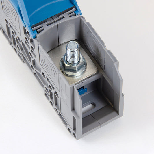 ONKA 120mm2 M10 Bornier de raccordement pour rail à vis Bornier pour rail DIN avec couvercle de protection, bleu, 1030076
