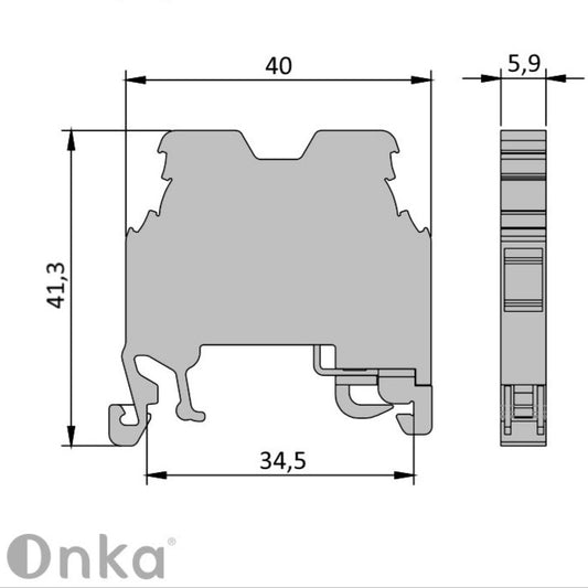 ONKA 2.5mm2 PE Terminal Block for Screw Rail DIN 2-Wire Gray, 1010219