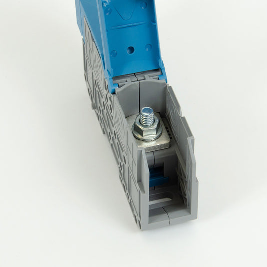ONKA 95mm2 M8 Bornier pour rail à vis Bornier pour rail DIN avec couvercle de protection, bleu, 1030062