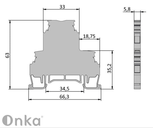 ONKA 2.5mm2, 2 levels Terminal block for screw rail Terminal block for DIN rail 4 wires gray, 1010332