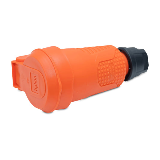 Prise hermétique orange en caoutchouc IP54 avec rabat 2P+Z 16A 250V SCHUKO RDP-O-F Bylion