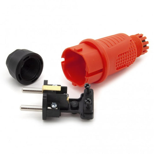 Fiche orange en caoutchouc IP54, pour câble, double masse, 2P+Z, REF-O , 16 ampères 250 volts, fabricant Bylion