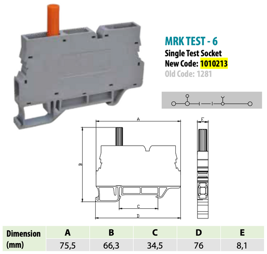 ONKA 6mm2 Terminal block for screw rail with test terminal on DIN rail 2 gray wires, 1010213