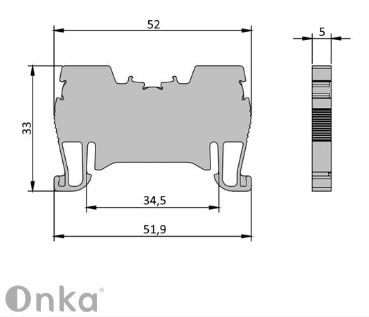 ONKA 1.5mm2 spring rail connector terminal block DIN rail terminal 2-wire grey, 1020002