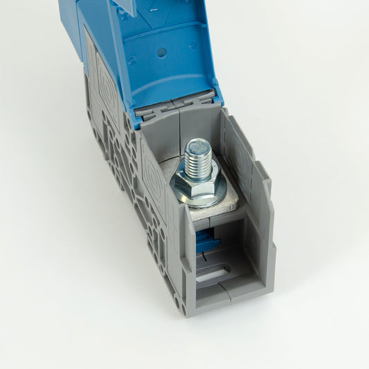 ONKA 150mm2 M12 Bornier de raccordement pour rail à vis Bornier pour rail DIN avec couvercle de protection, bleu, 1030091