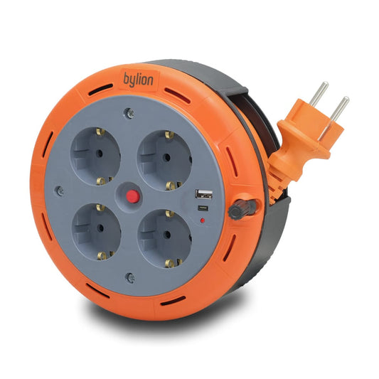Câble d'extension compact, avec 4 prises IP20 +USB + fusible thermique + fusible enfant, 5m de câble 3x1mm2, type français (broche), PHE-05310-E-USB