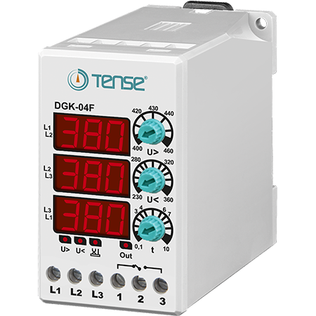 Relais de protection numérique triphasé avec contrôle de l'ordre des phases (sans conducteur neutre), DGK-04F
