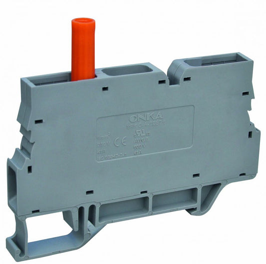 ONKA 6mm2 Terminal block for screw rail with test terminal on DIN rail 2 gray wires, 1010213