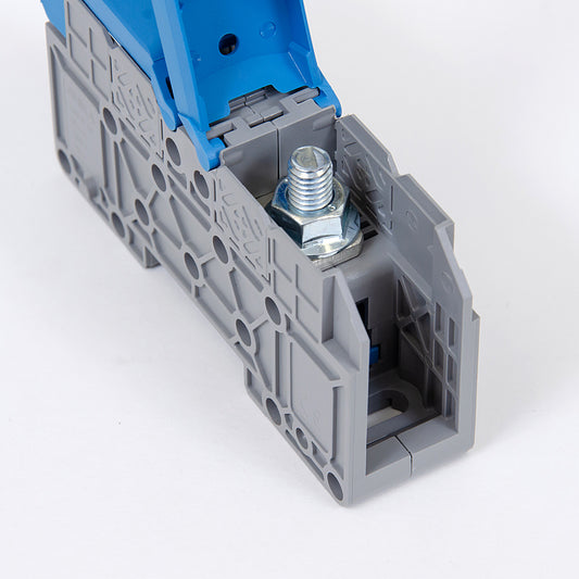 ONKA 50mm2 M8 Bornier de raccordement pour rail à vis Bornier pour rail DIN avec couvercle de protection, bleu, 1030034