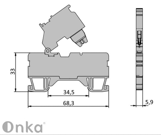 Bornier à fusibles ONKA 2.5mm2 à connexion vissée (fusible non inclus) gris, 1020223