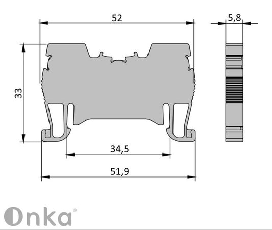 ONKA 2,5mm2 spring rail connector terminal block DIN rail terminal 2-wire grey, 1020016