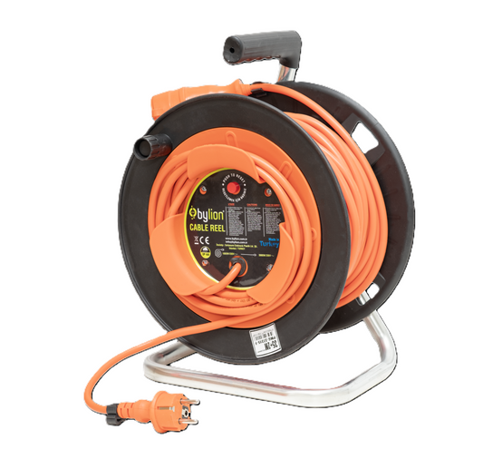 Enrouleur de câble IP20 type français, 4x prise avec 3G2,5mm² L=40m+2m Couleur du câble : orange, type français