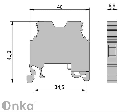 ONKA 4mm2 PE Terminal for screw rail Terminal for DIN rail 2-wire gray, 1010220