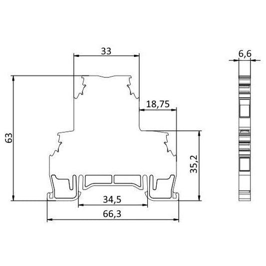 ONKA 4mm2, 2 levels Connection terminal for screw rail Terminal for DIN rail 4-wires gray, 1010368