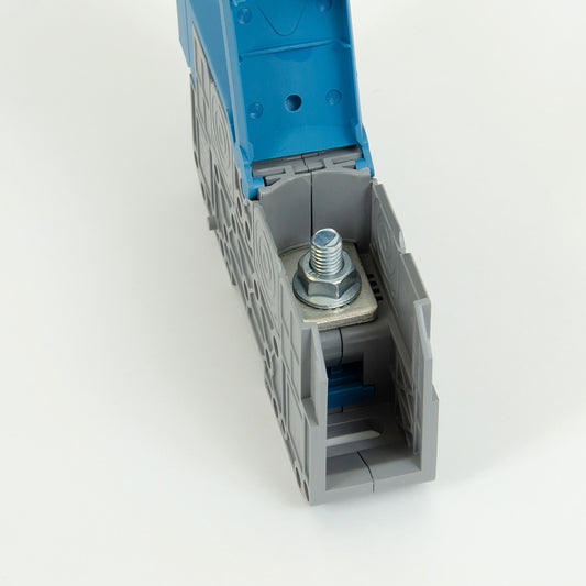 ONKA 70mm2 M8 Bornier pour rail à vis Bornier pour rail DIN avec couvercle de protection, bleu, 1030048