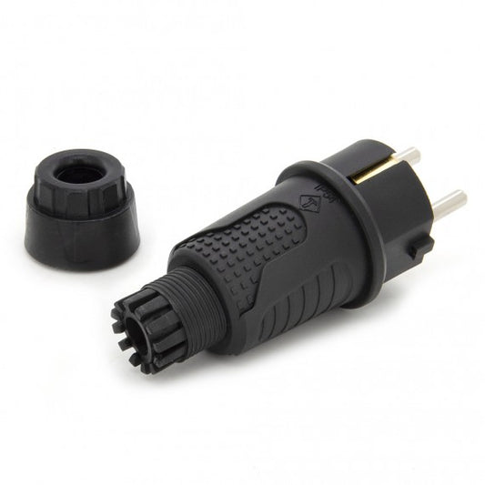 Fiche noire en caoutchouc IP54, 250v 16a par câble, Uni-Schuko (double mise à la terre), 2P+E, REF, Bylion