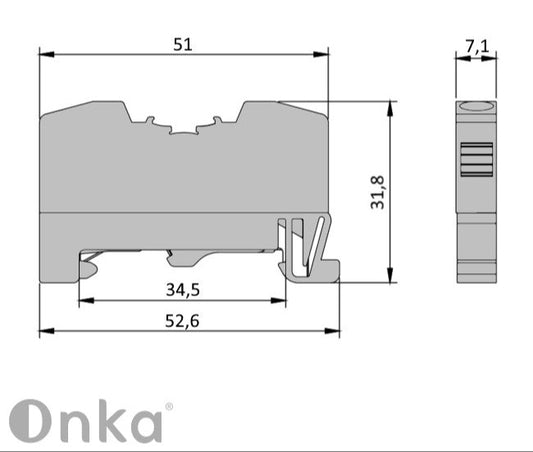 ONKA 4mm2 PE spring rail connector terminal block DIN rail terminal 2-wire grey, 1020299