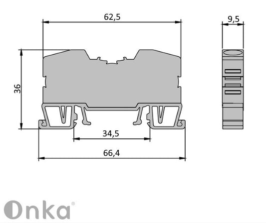 ONKA 10mm2 spring rail connector terminal strip DIN rail terminal strip 2-wire grey, 1020044