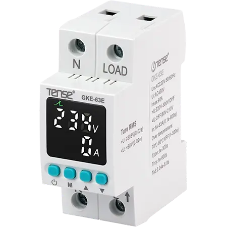Relais de protection monophasé de tension et de courant 1-63 A pour rail DIN, GKE-63E