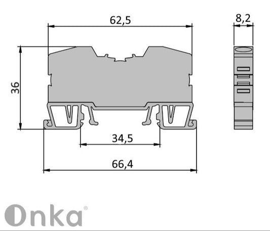 ONKA 6mm2 spring rail connector terminal block DIN rail terminal 2-wire blue, 1020037