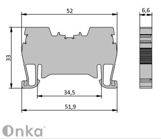 ONKA 4mm2 spring rail connector terminal strip DIN rail terminal strip 2-wire grey, 1020024