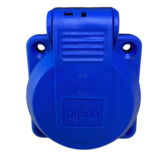 Prise hermétique 2P+Z, 230/220v, avec mise à la terre, IP44, avec clapet, bleu, 250V Schuko