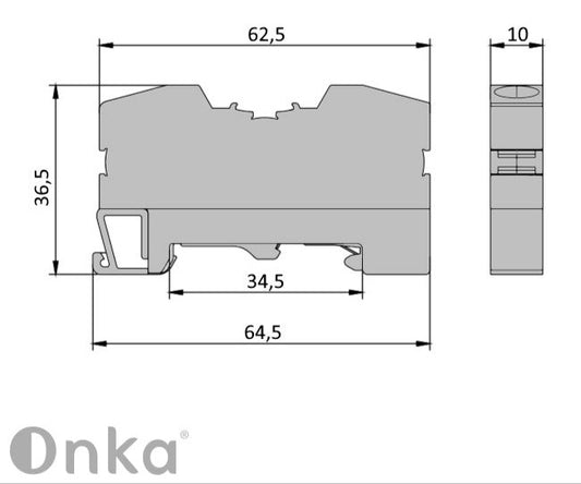 ONKA 10mm2 PE spring rail connector terminal block DIN rail terminal 2-wire grey, 1020300