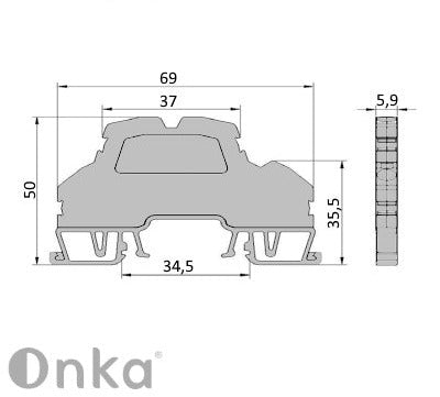 ONKA 2.5mm2, 2 étages bloc de jonction pour rail à ressort Bloc de jonction pour rail DIN 4-fils gris, 1020379