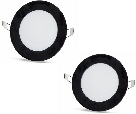 2 pcs - panneau LED rond 6W / 540Lm blanc froid cadre noir circulaire encastré (alimentation incluse) 6500K YL10-0600-S